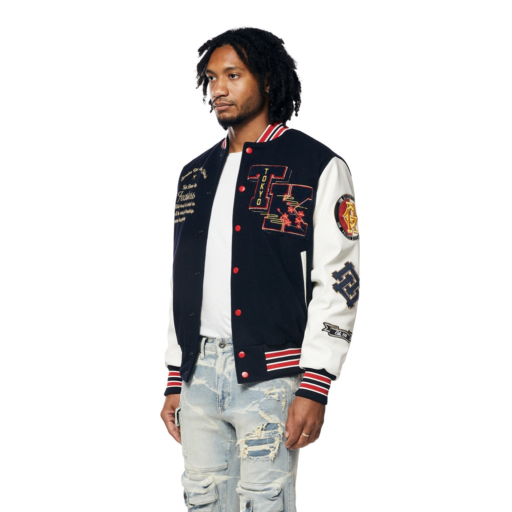 Smoke Rise Tokyo Varsity Jacket - Navy