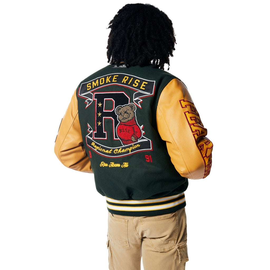 Smoke Rise Teddy Varsity Jacket - Green