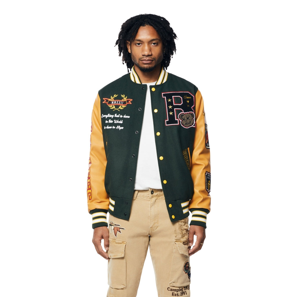 Smoke Rise Teddy Varsity Jacket - Green