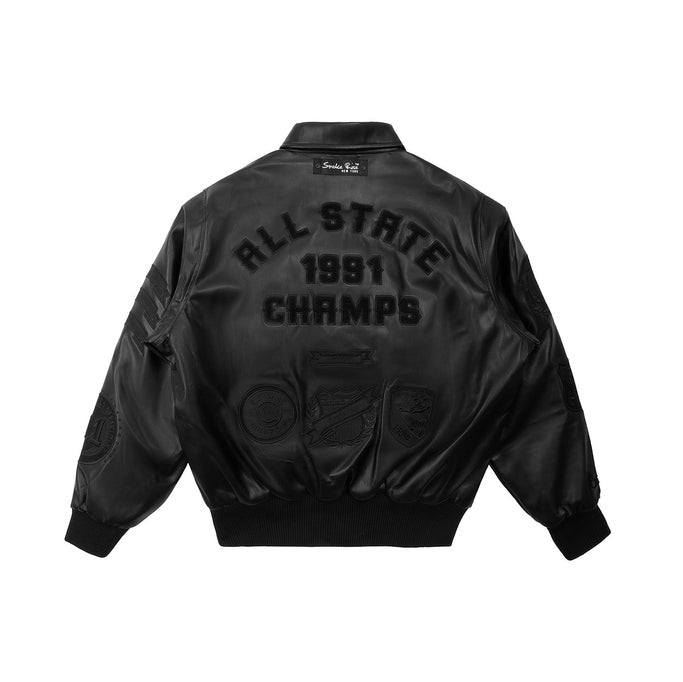 Vegan Leather Varsity Jacket - Black