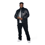 Smoke Rise Big and Tall Big And Tall Vegan Leather Varsity Jacket - Black