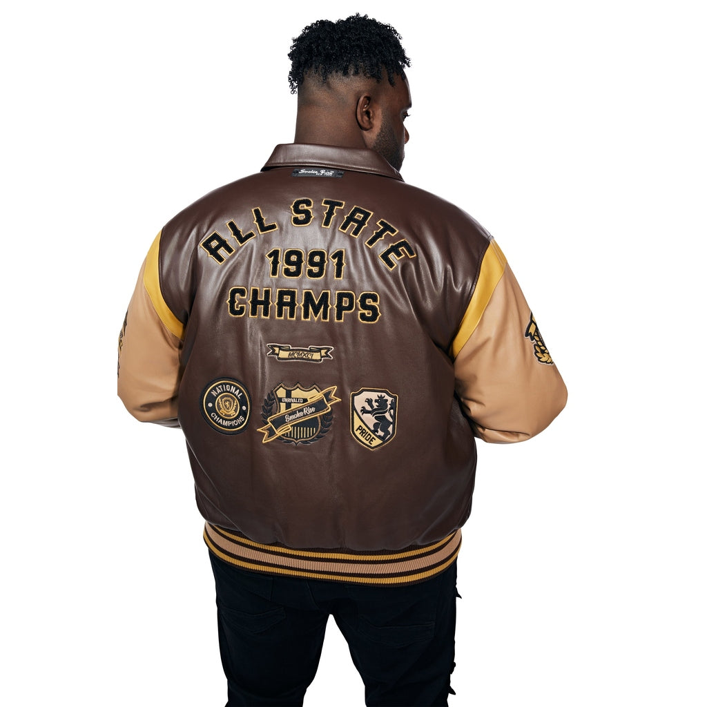 Smoke Rise Big and Tall Big And Tall Vegan Leather Varsity Jacket - Brown