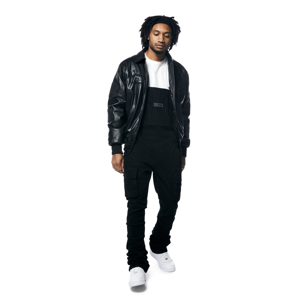 Vegan Leather Varsity Jacket - Black | SMOKERISENY.COM