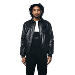 Vegan Leather Varsity Jacket - Black