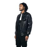 Vegan Leather Varsity Jacket - Black