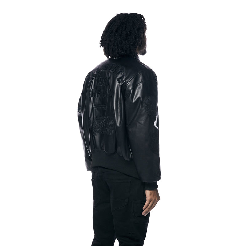 Vegan Leather Varsity Jacket - Black