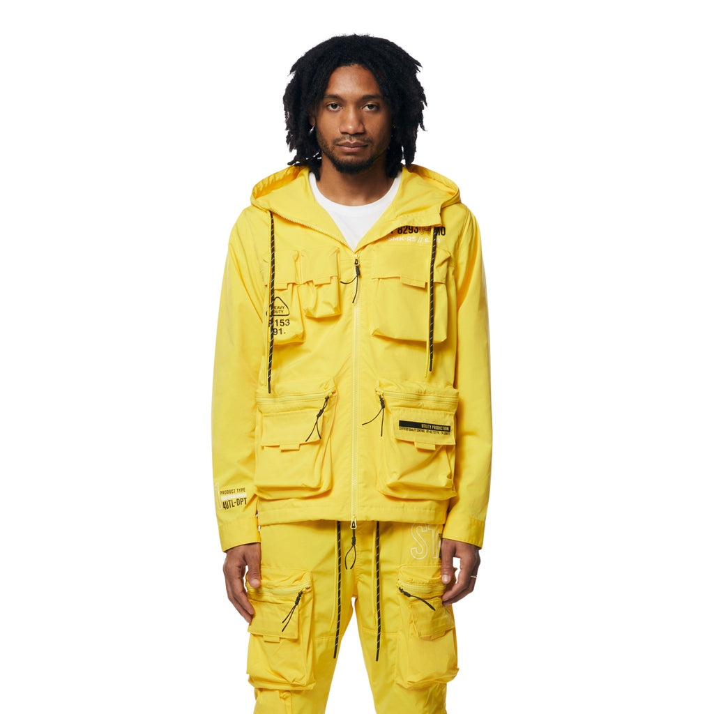 Smoke Rise Hooded Full Zip Utility Windbreaker Jacket - Canary