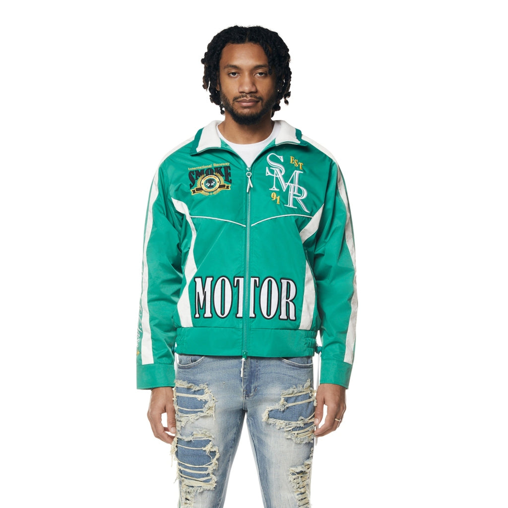 Smoke Rise Euro Racing Windbreaker Jacket - Hunter Green