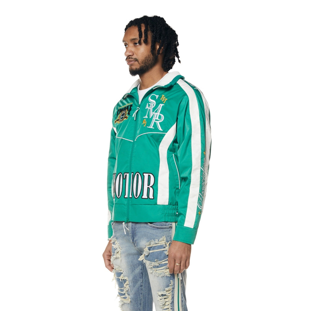 Smoke Rise Euro Racing Windbreaker Jacket - Hunter Green