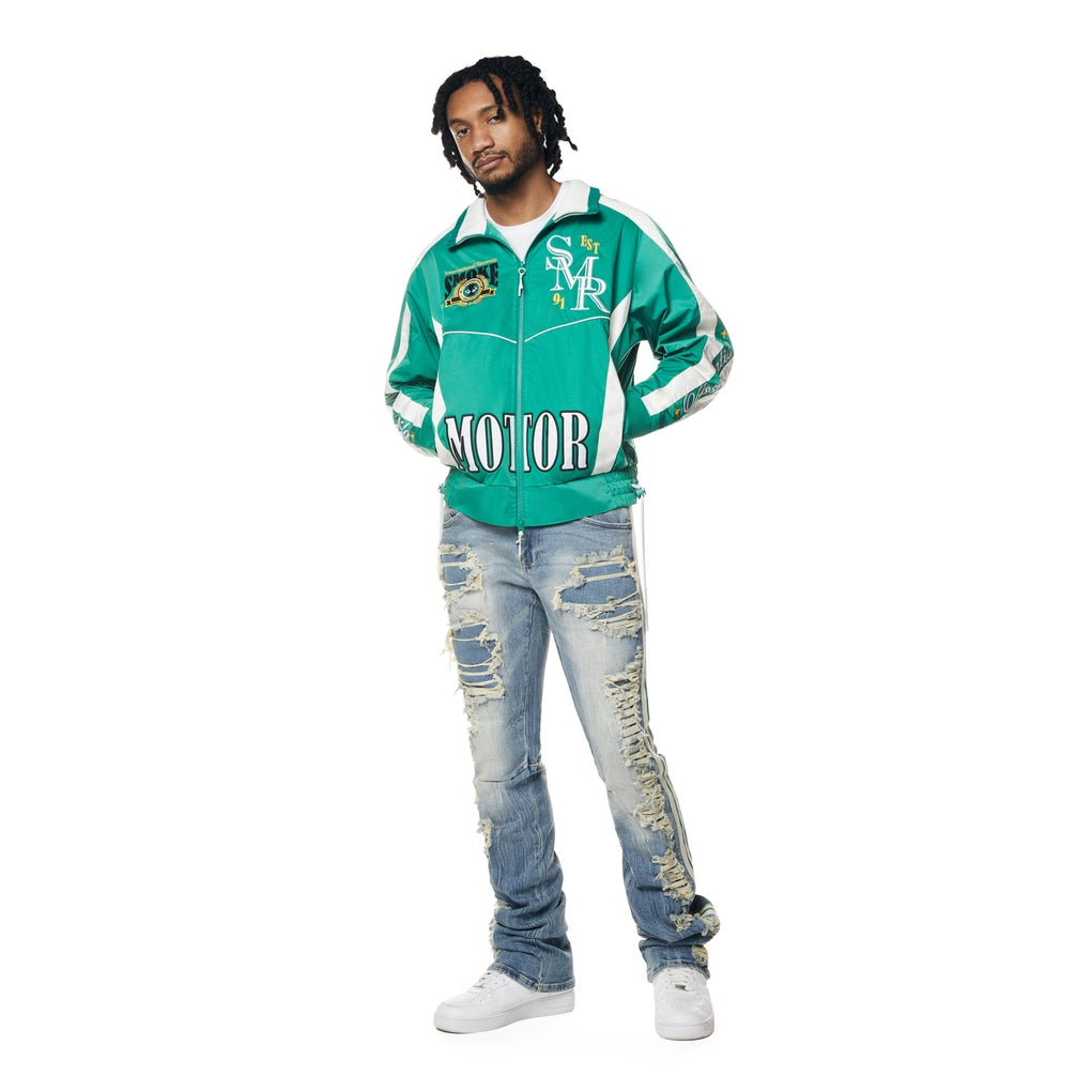 Smoke Rise Euro Racing Windbreaker Jacket - Hunter Green