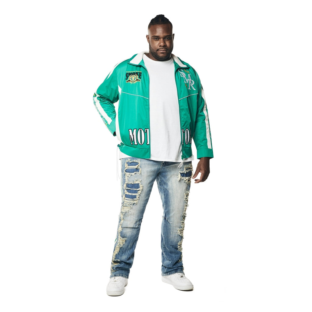 Smoke Rise Big and Tall Big and Tall - Euro Racing Windbreaker Jacket - Hunter Green