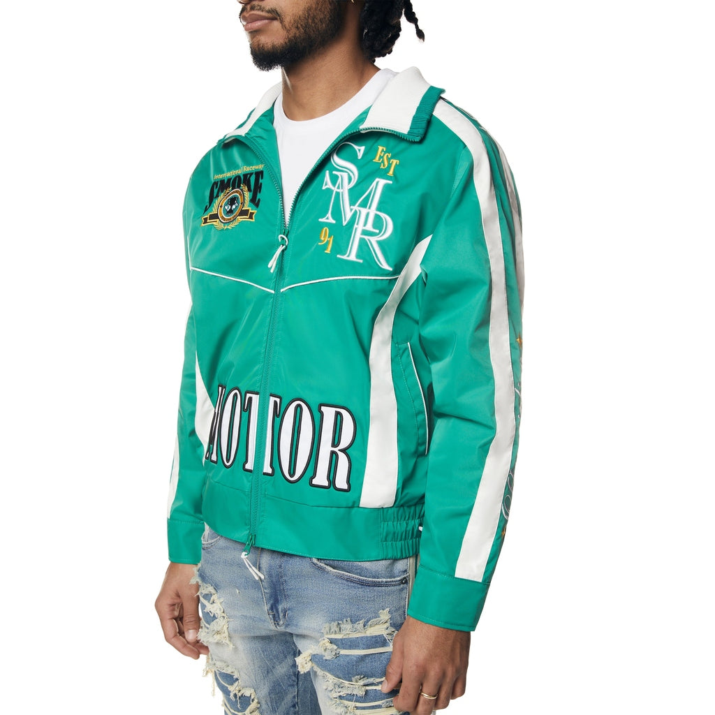 Smoke Rise Euro Racing Windbreaker Jacket - Hunter Green