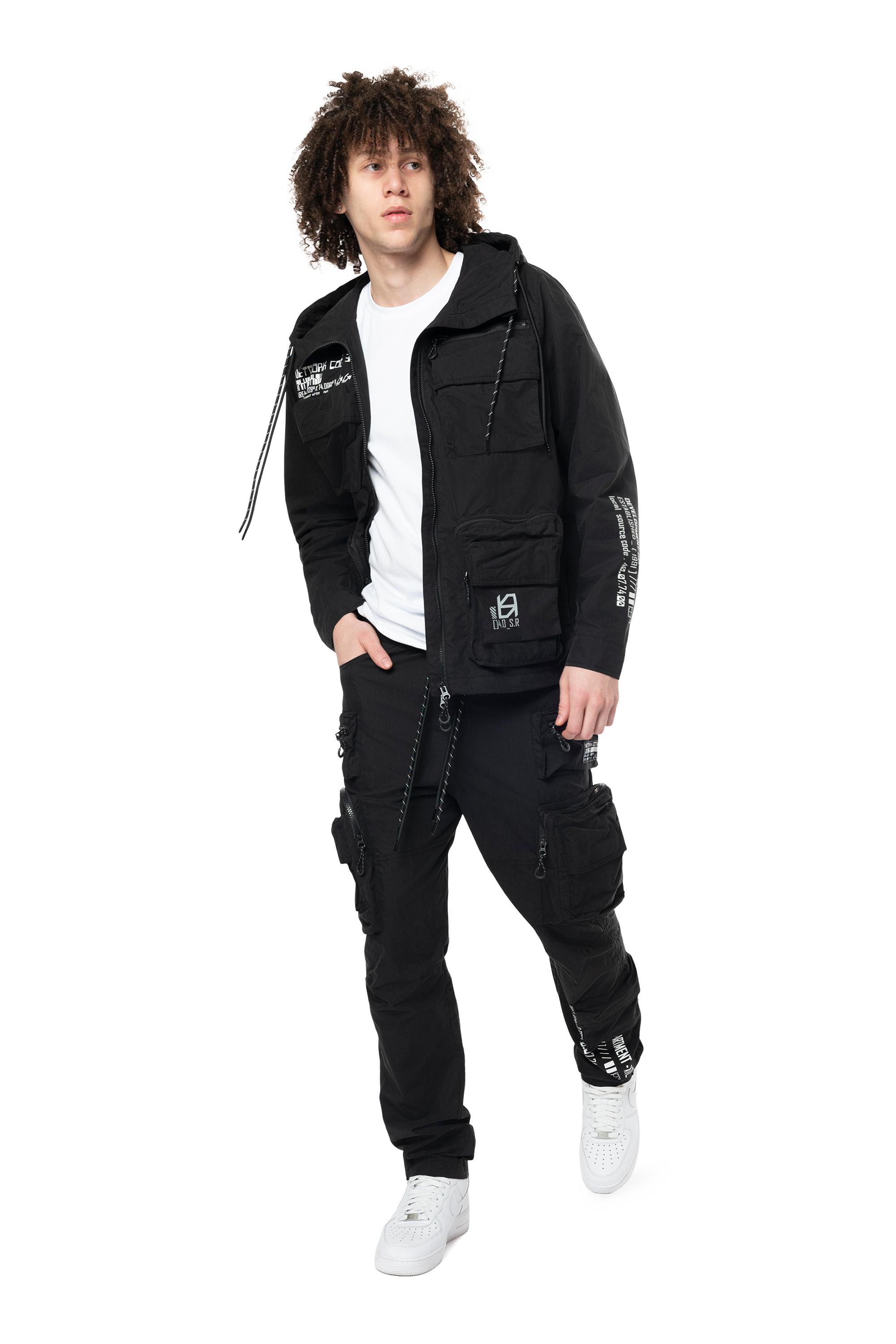 Utility Cargo Windbreaker Pants - Black