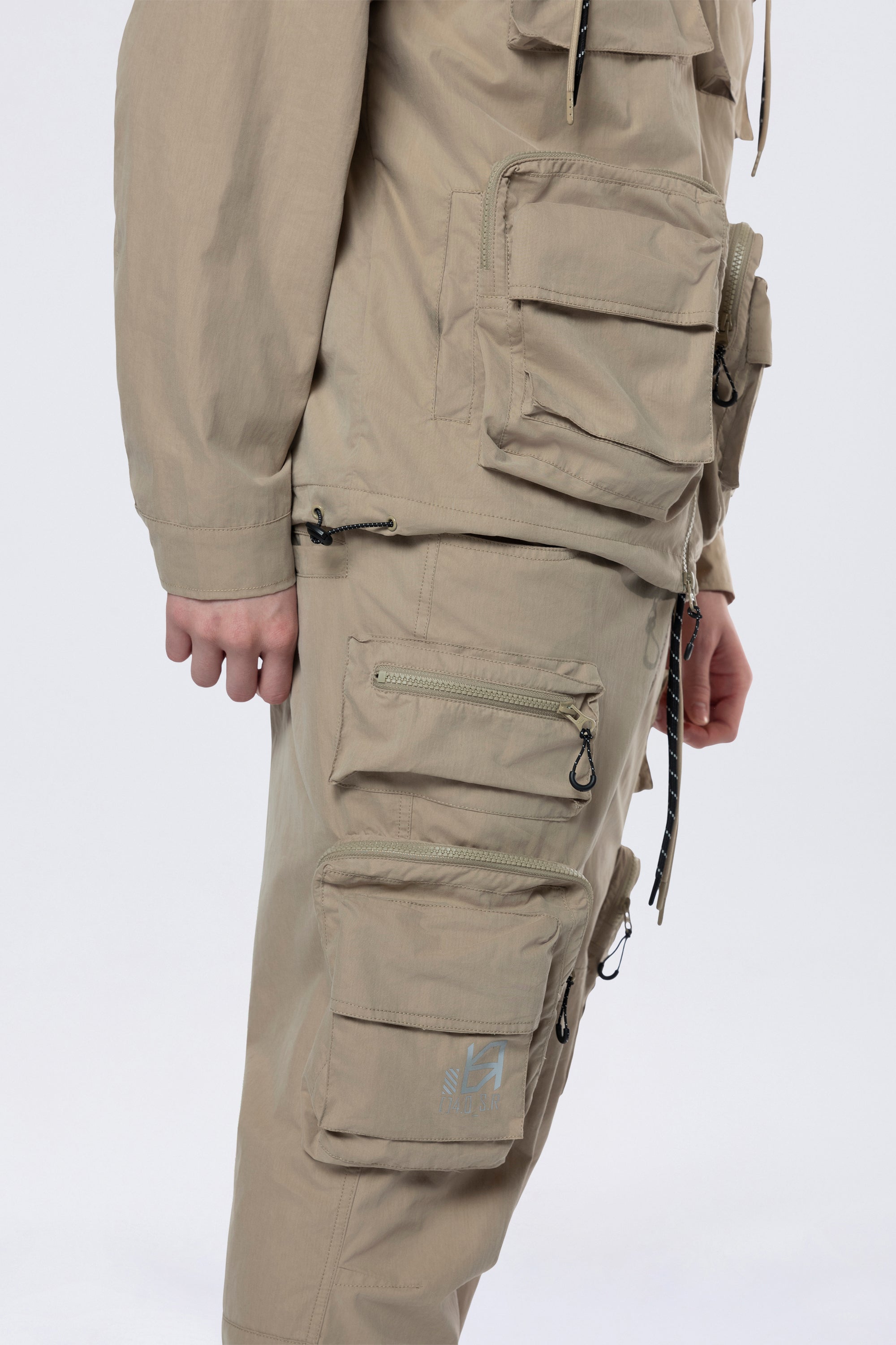 Utility Cargo Windbreaker Pants - Khaki