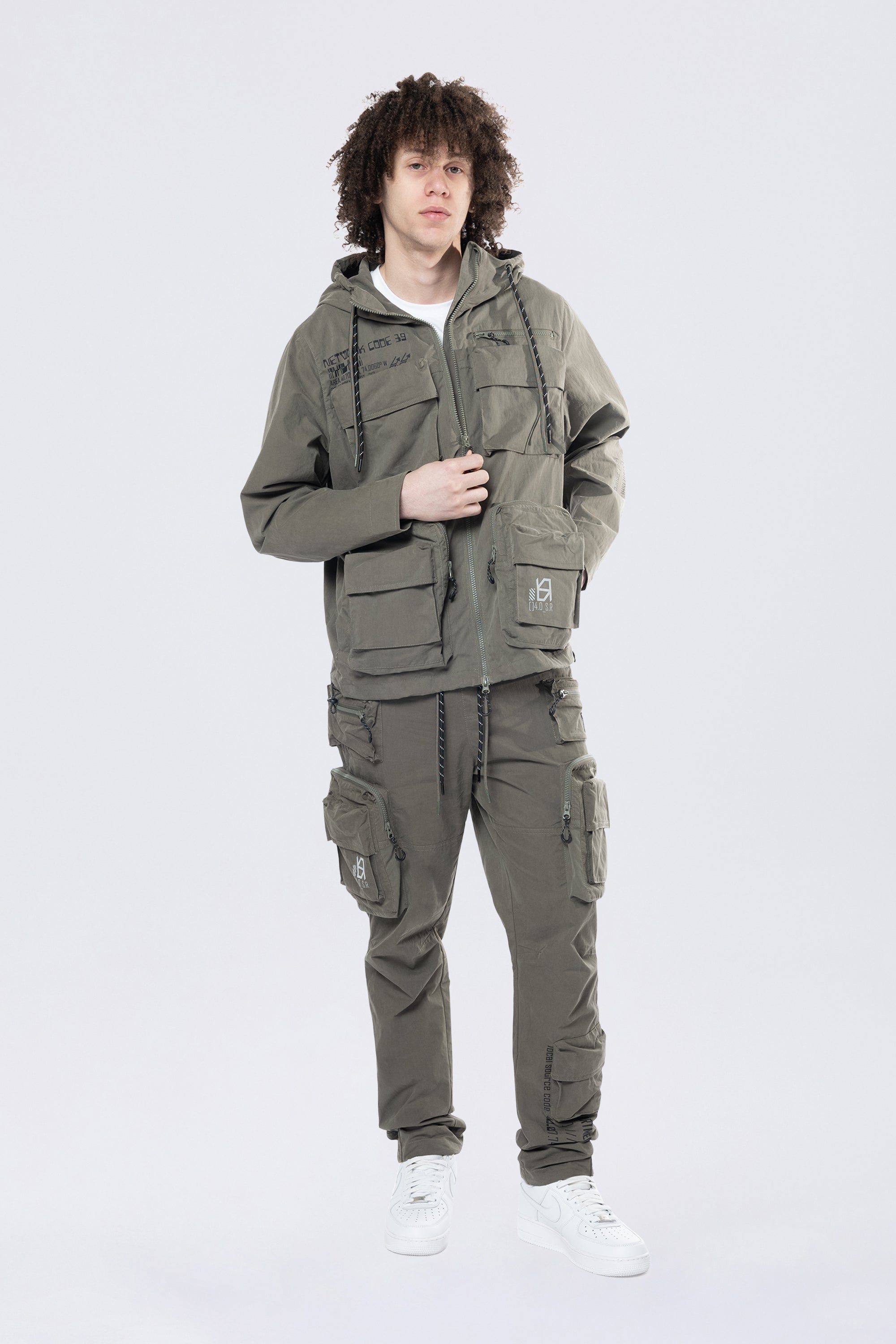 Utility Cargo Windbreaker Pants - Thyme