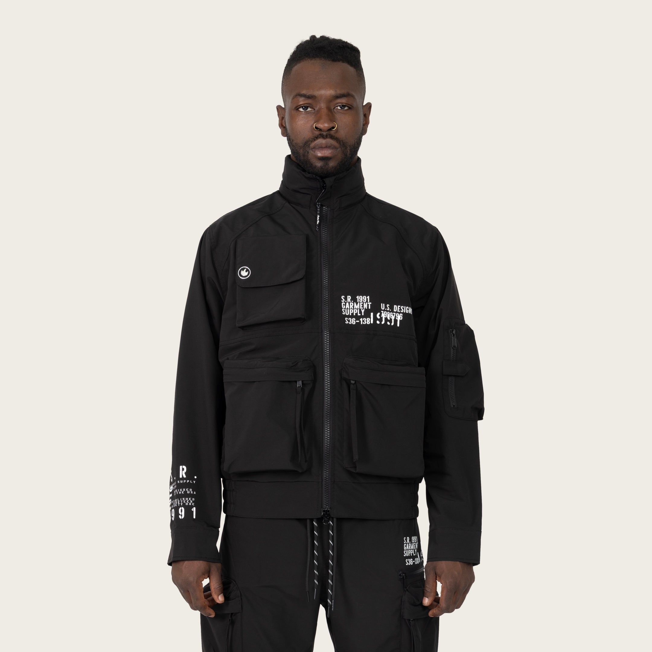 Racing Utility Windbreaker Jacket - Black