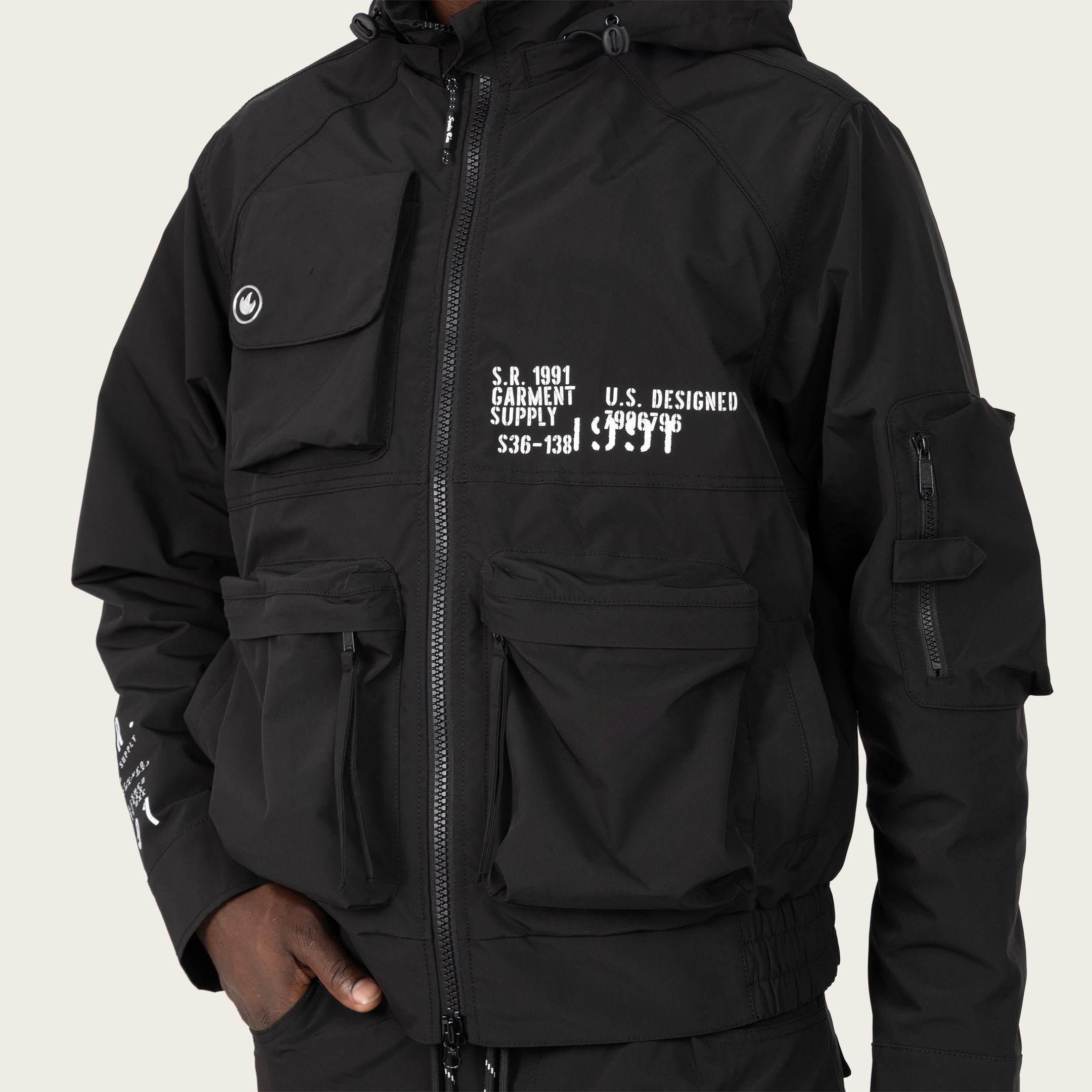 Racing Utility Windbreaker Jacket - Black