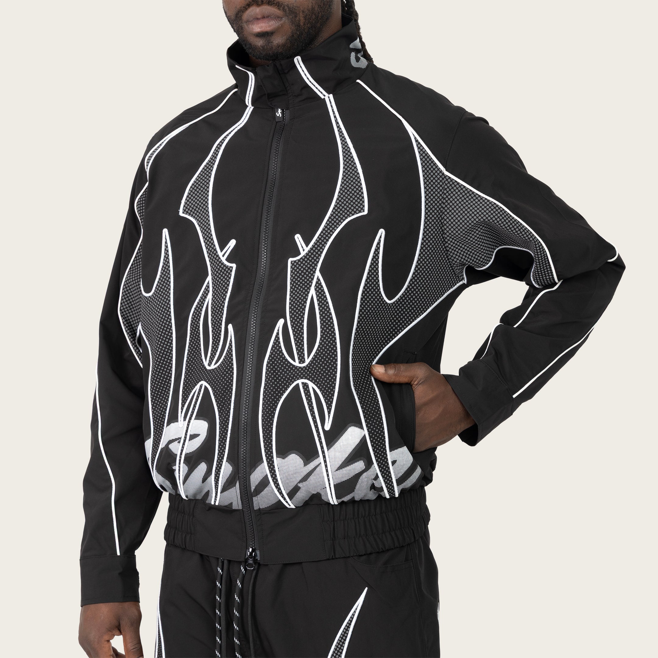 Racing Gear Shift Windbreaker Jacket - Black