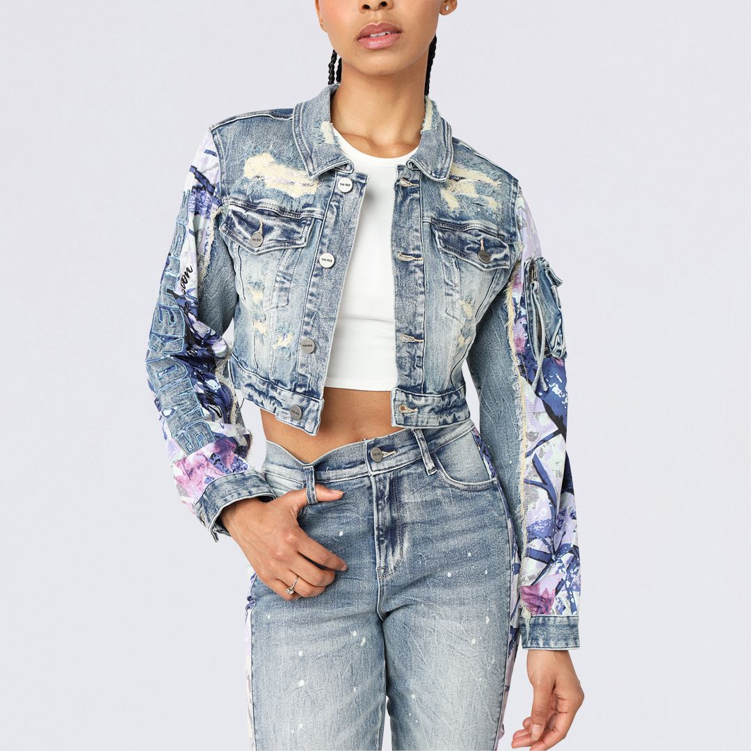 Cropped Mixed Media Jean Jacket