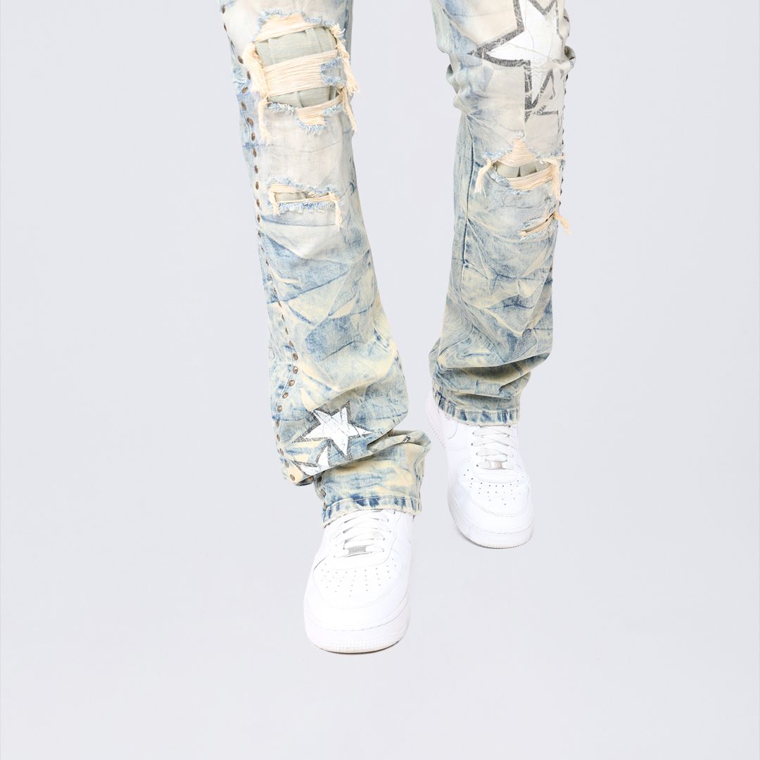 Stacked Flared Maximalist Studded R&R Jeans