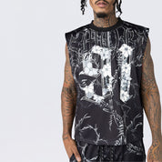 Cropped Dystopia Printed French Terry Sleeveless Muscle Tee