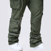 Smoke Rise Big and Tall Big and Tall - Stacked Utility Washed Vegan Leather Pants - Wash Deep Olive