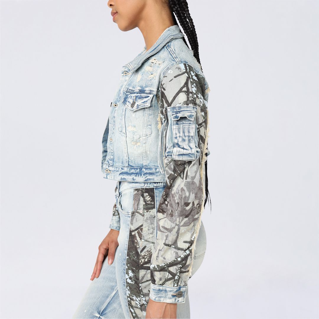 Cropped Mixed Media Jean Jacket