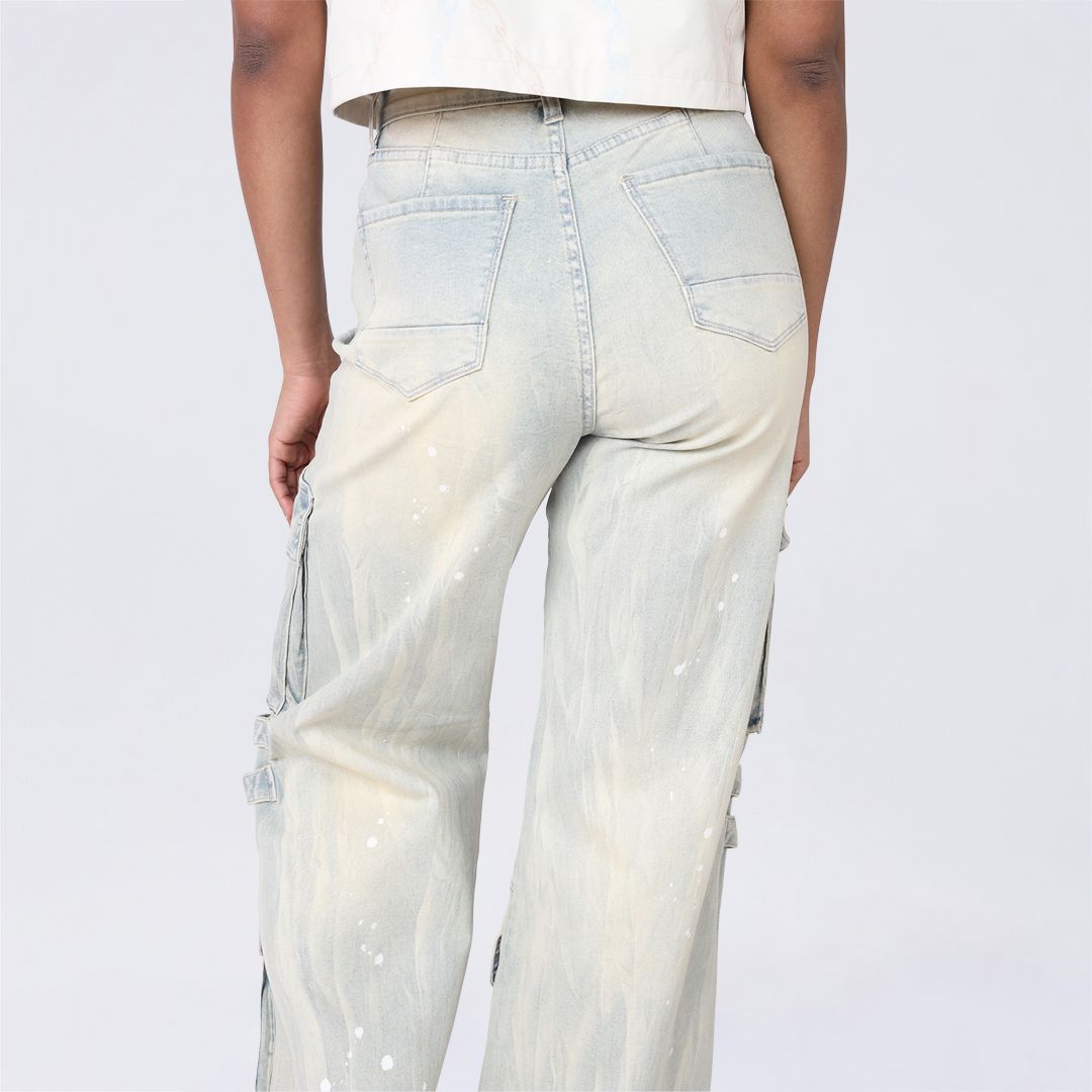 High Rise Wide Leg Multi Pocket Jeans