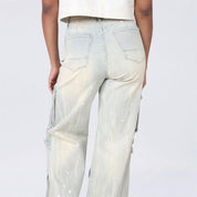 High Rise Wide Leg Mult Pocket Jeans