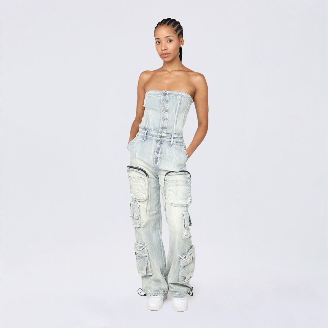 Tube Top Utility Denim Jumpsuit