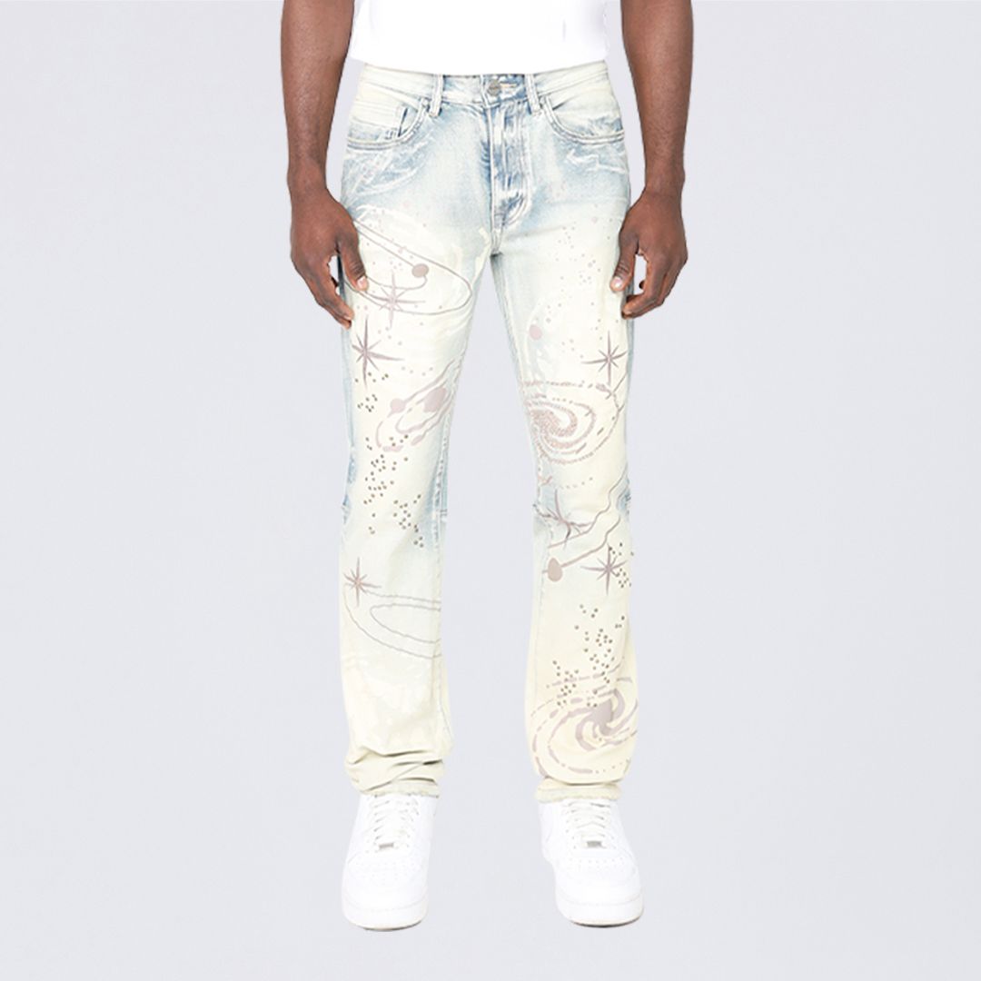 Long Slim Maximalist Pearl Studded Jeans