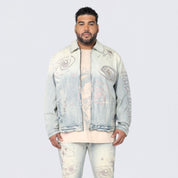 Big and Tall - Maximalist Pearl Studded Jean Jacket