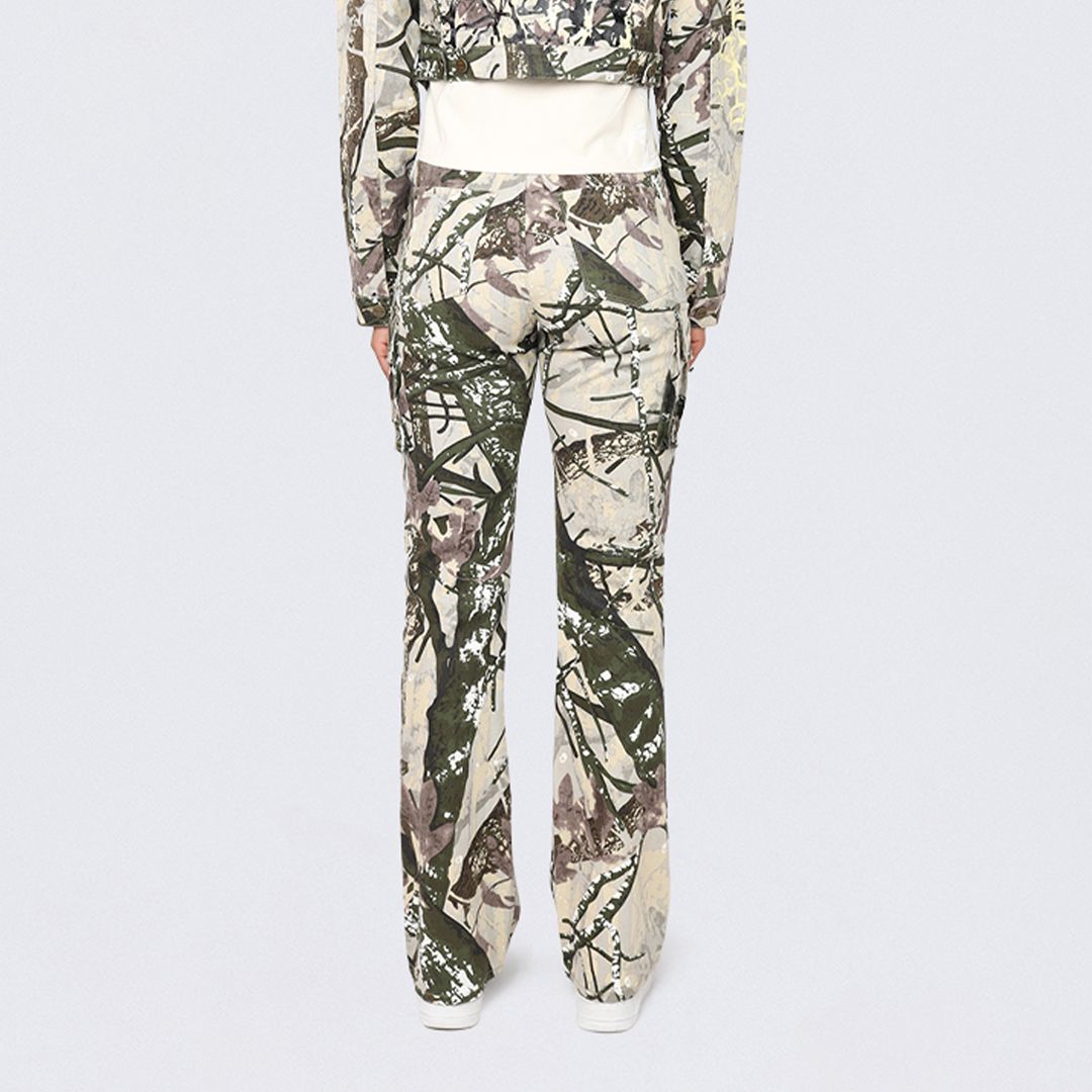 High Rise Stacked Dystopia Printed Cargo Twill Pants