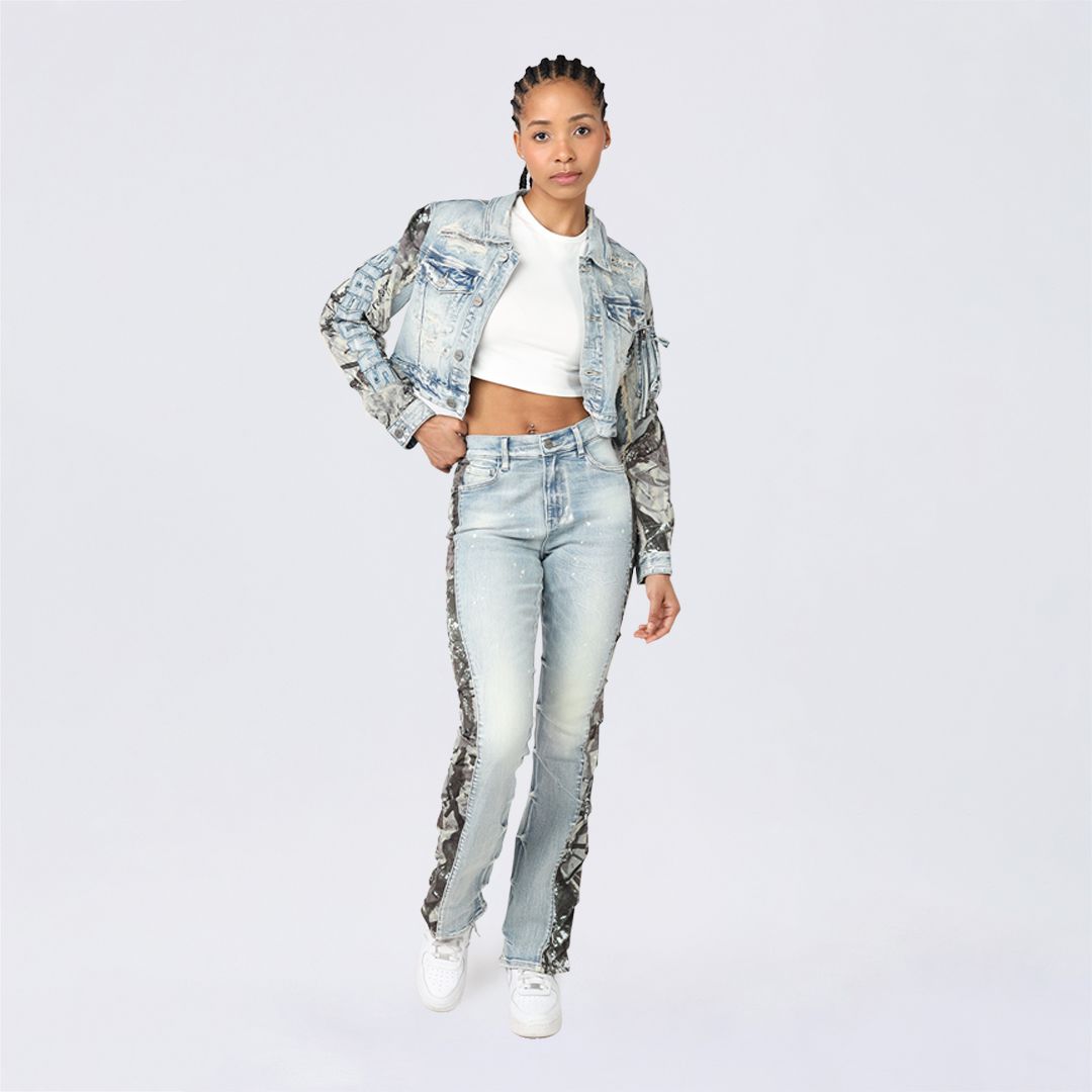 Cropped Mixed Media Jean Jacket