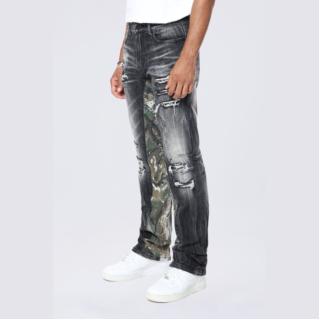 Smoke Rise Long Tapestry Insert Jeans - Moon Black