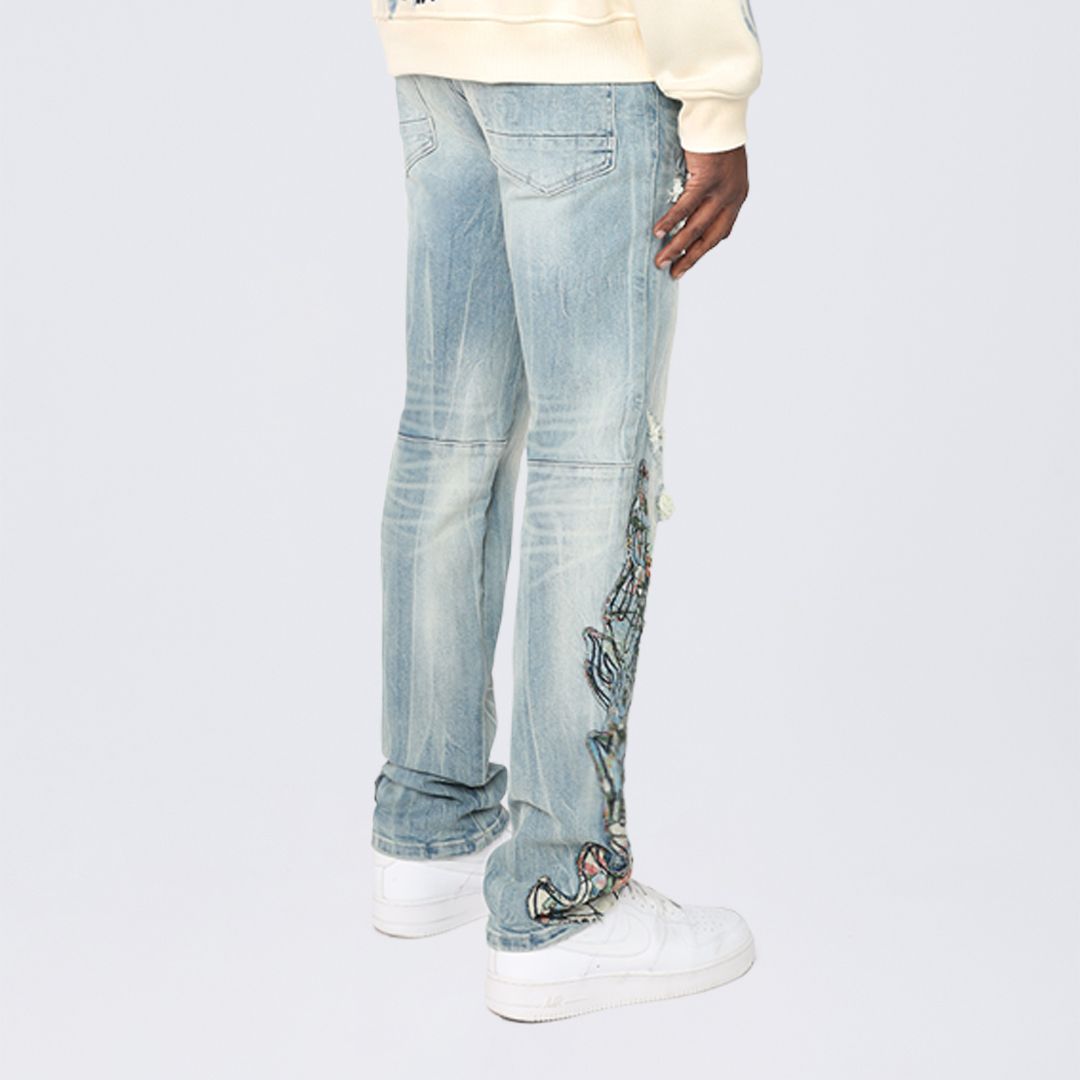 Long Slim Flame Tapestry Jeans