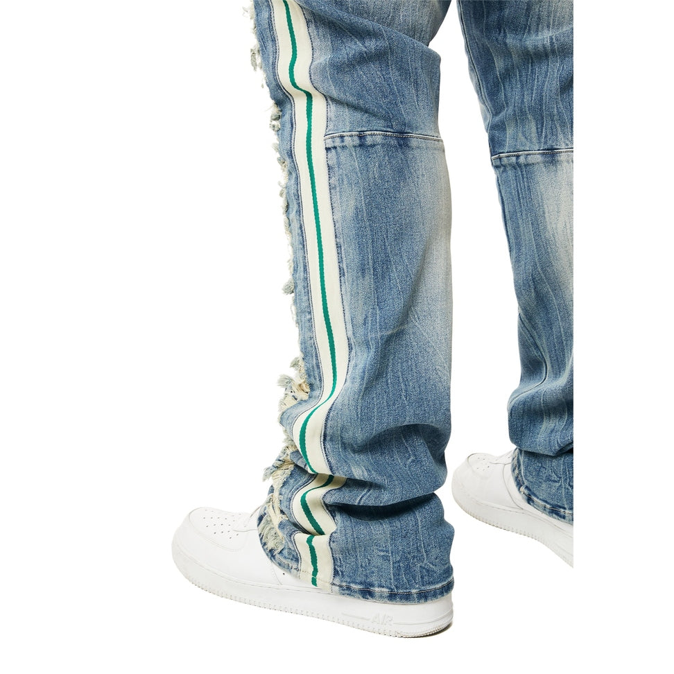 Smoke Rise Big and Tall Big and Tall - Laser Striped Stacked Denim Jeans - Osaka Blue