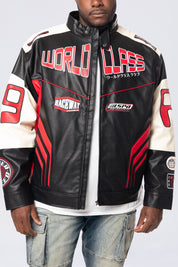 Big and Tall - Vegan Leather Racing Jacket - Red