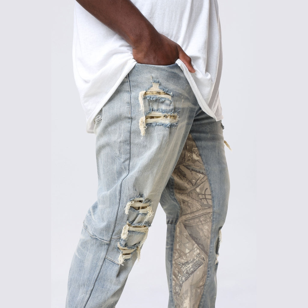 Smoke Rise Big and Tall Big and Tall - Long Tapestry Insert Jeans - Vanilla Blue