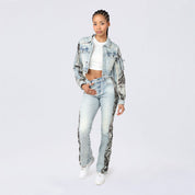 Cropped Mixed Media Jean Jacket