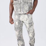 Straight Utility Splatter Print Twill Pants