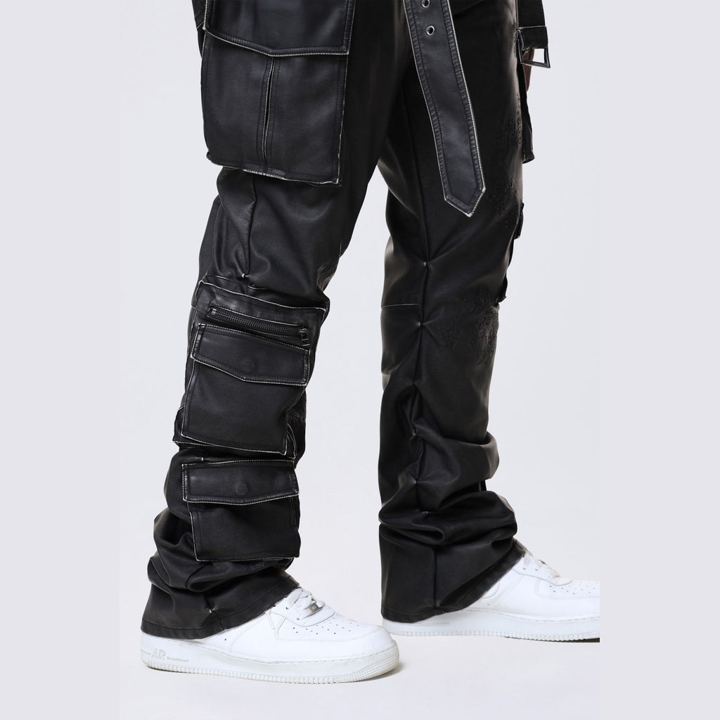 Smoke Rise Big and Tall Big and Tall - Stacked Utility Washed Vegan Leather Pants - Washed Black