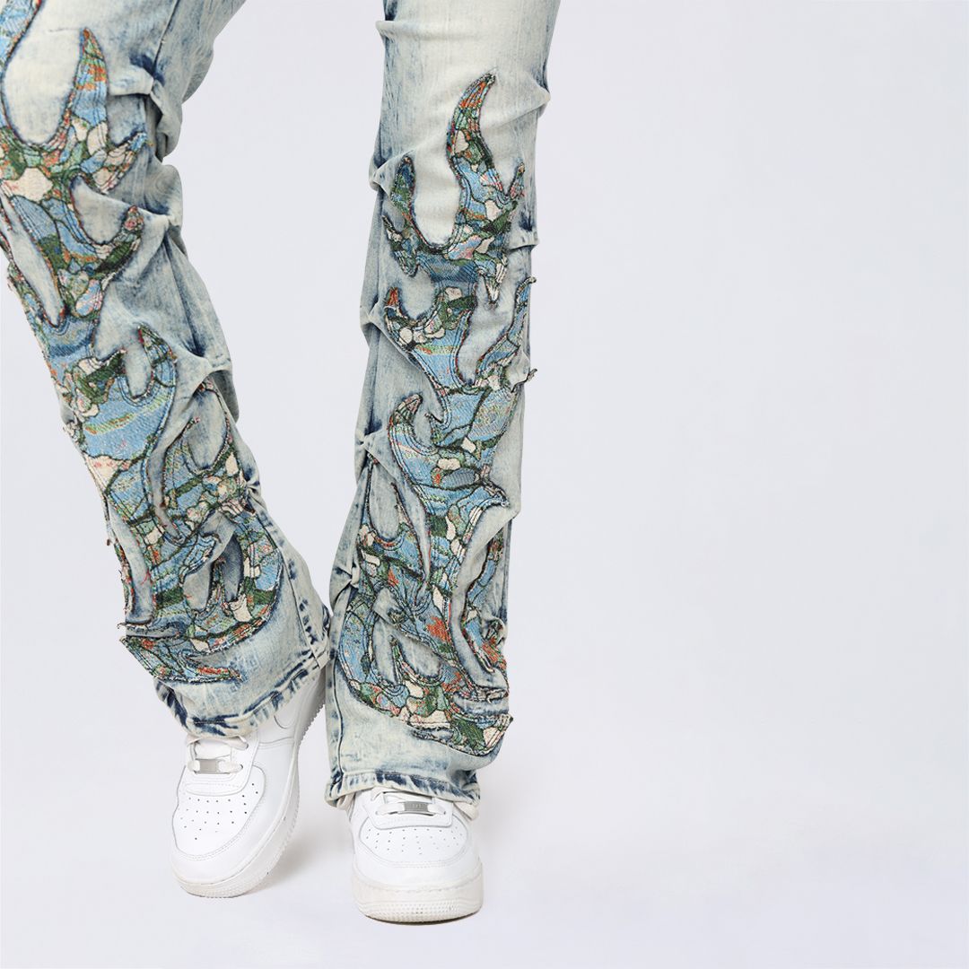 High Rise Bootcut Stacked Tapestry Jeans