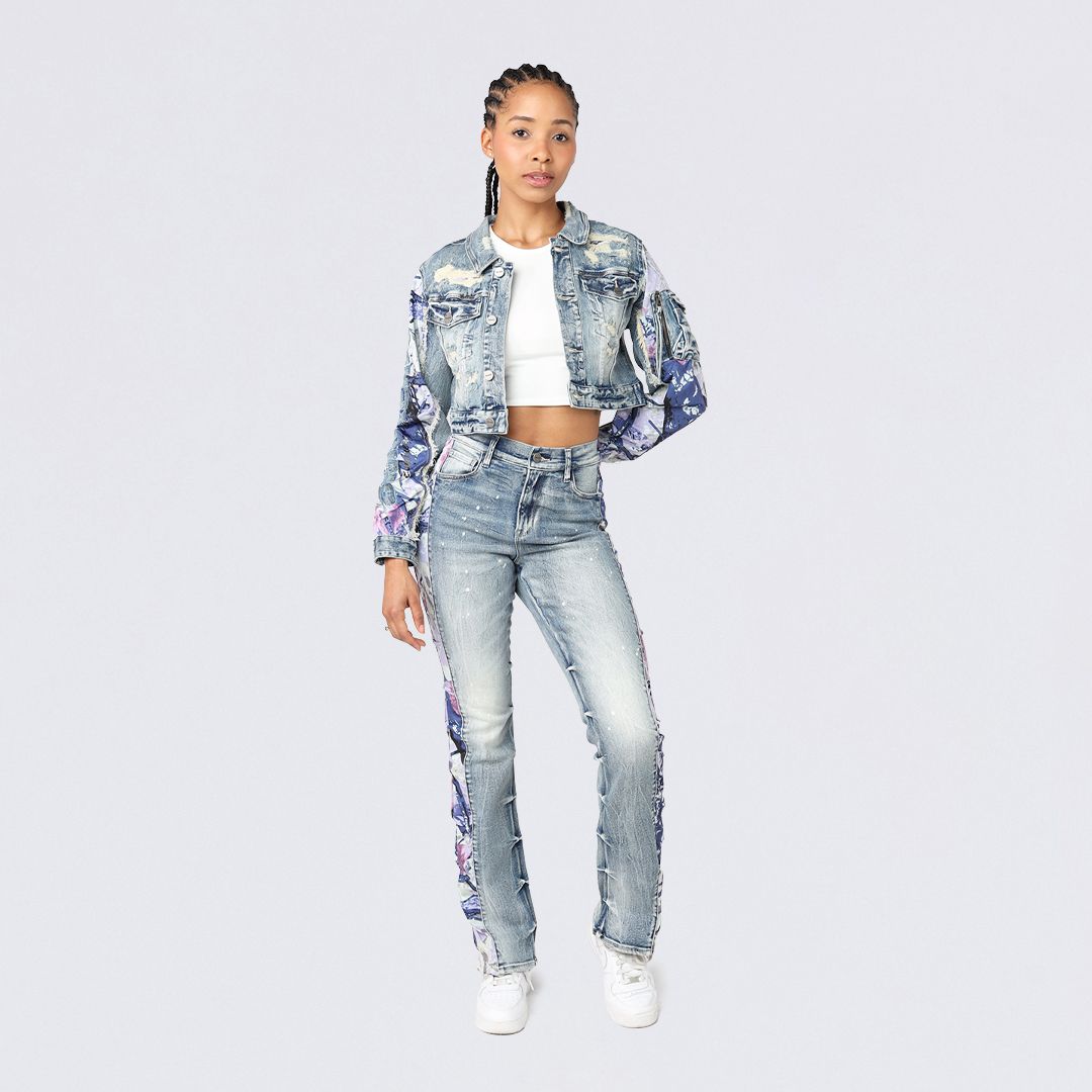 Cropped Mixed Media Jean Jacket