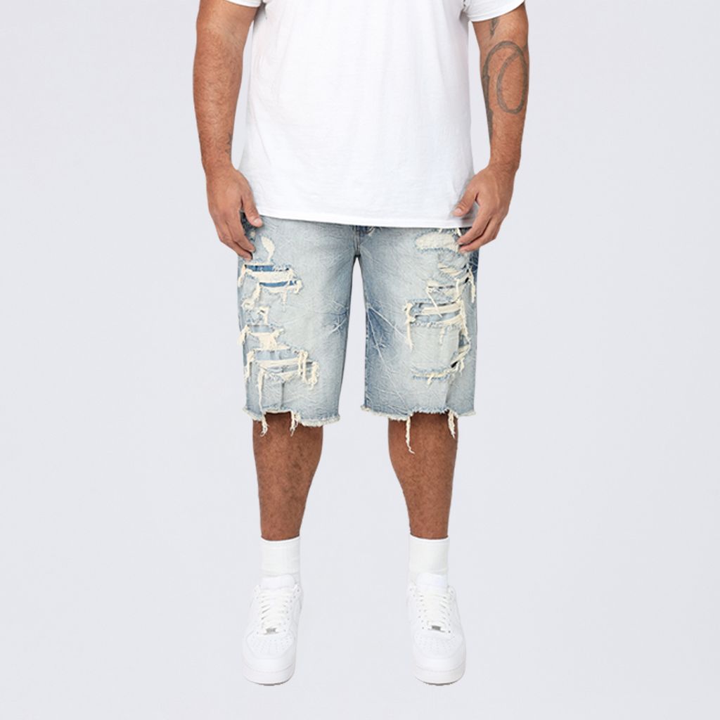 Big and Tall - Rip & Repair Jean Shorts - Rhodes Blue