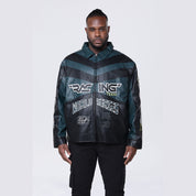 Smoke Rise Big and Tall Big and Tall - Vegan Leather Racing Jacket - Teal