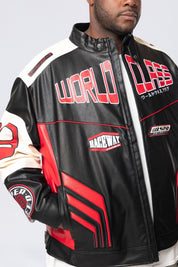 Big and Tall - Vegan Leather Racing Jacket - Red