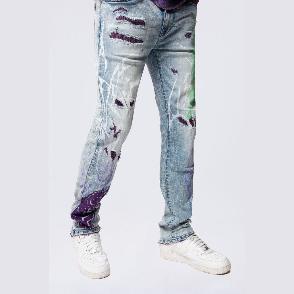 Smoke Rise Long Slim Tribal Print R&R Jean - Lowell Blue