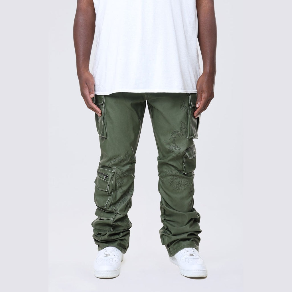 Smoke Rise Big and Tall Big and Tall - Stacked Utility Washed Vegan Leather Pants - Wash Deep Olive