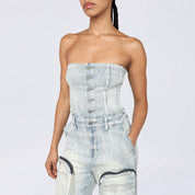 Tube Top Utility Denim Jumpsuit